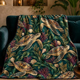 Jewel Botanical Sea Turtle Fleece Throw Blanket