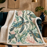 Coral Lagoon Sea Turtle Sherpa Blanket
