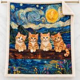 Starry Night Ginger Kittens Sherpa Blanket