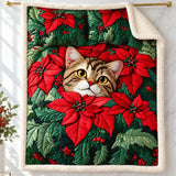Poinsettia Tabby Cat Sherpa Blanket