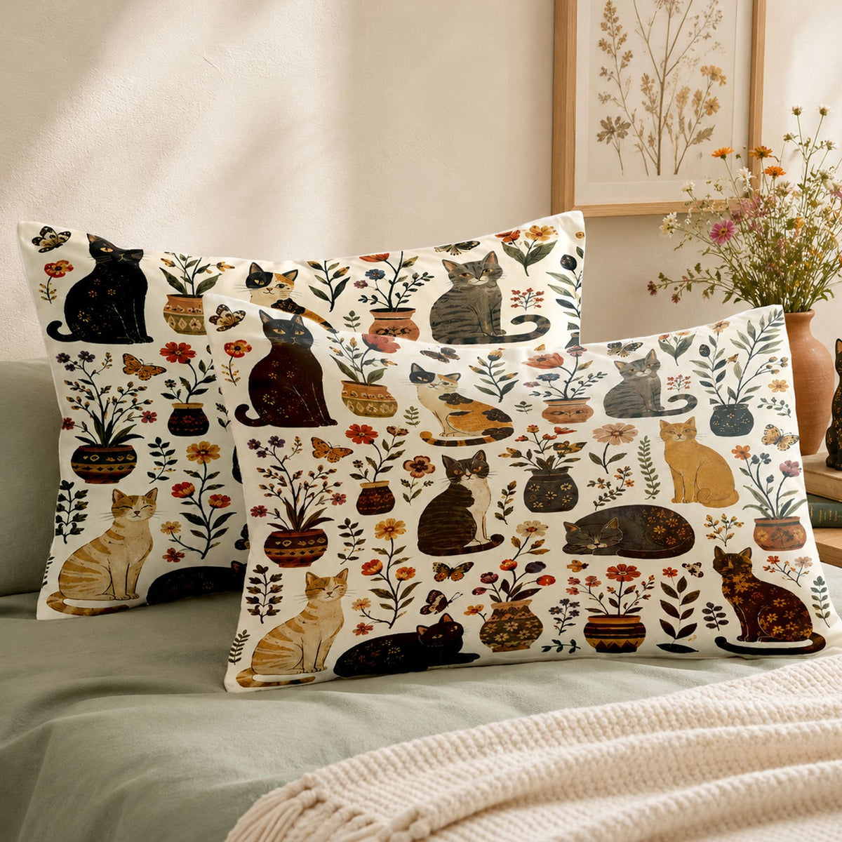 PawMoM potted garden cats pillowcase set