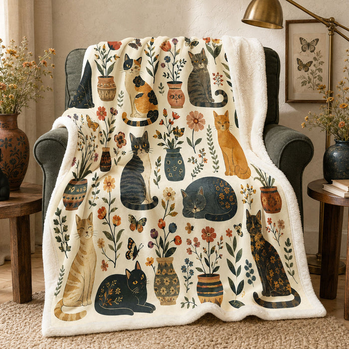 PawMoM potted garden cats sherpa blanket
