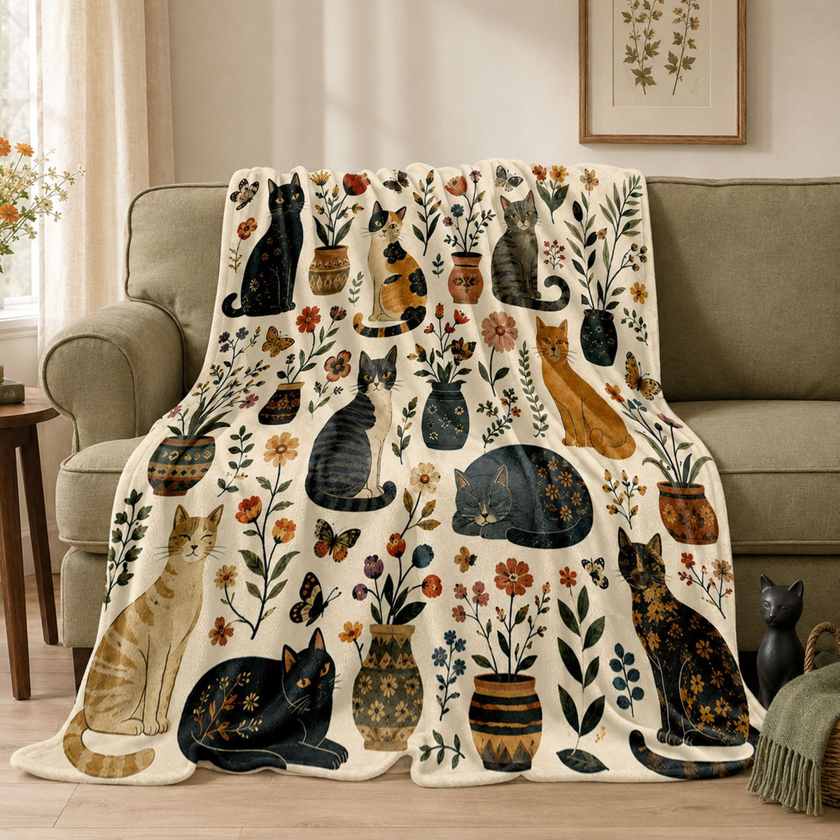 PawMoM potted garden cats soft throw blanket