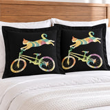 Rainbow Cycling Cat Pillow Sham Set