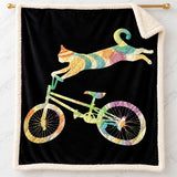Rainbow Cycling Cat Sherpa Blanket