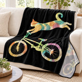 Rainbow Cycling Cat Fleece Throw Blanket