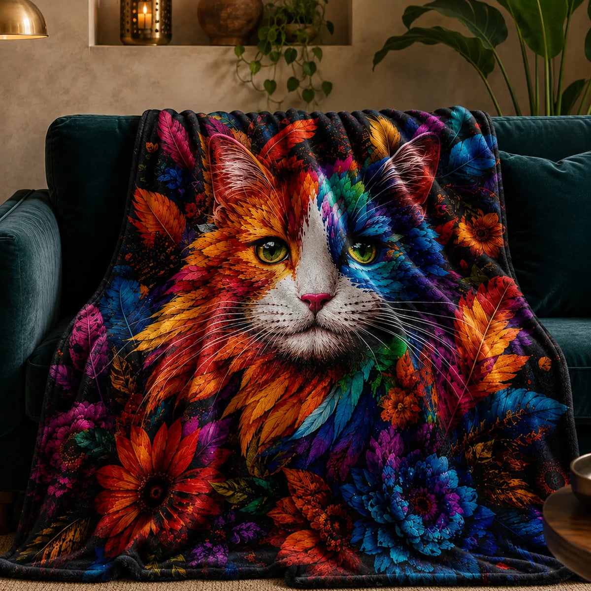 Rainbow Feather Cat Soft Throw Blanket — PawMoM