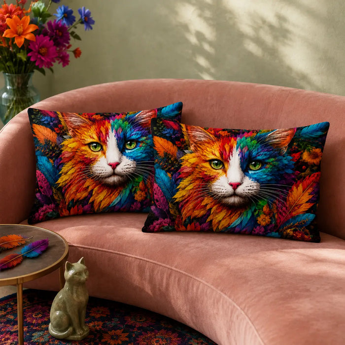 Rainbow Feather Cat Pillowcase Set — PawMoM