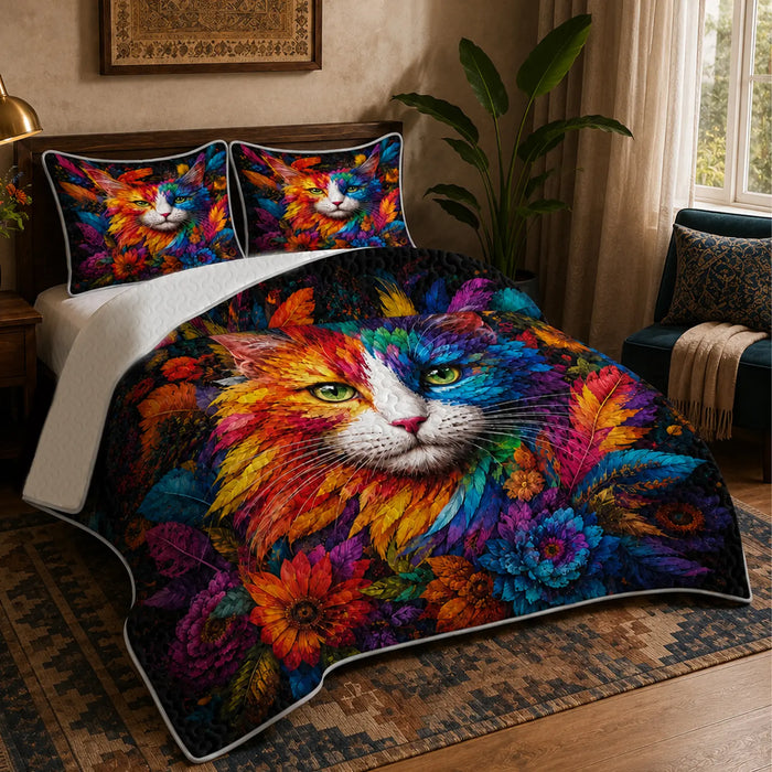 Rainbow Feather Cat Quilt Set — PawMoM