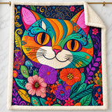 Rainbow Folk Cat Face Sherpa Blanket