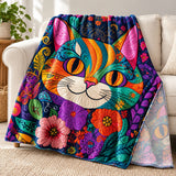 Rainbow Folk Cat Face Fleece Throw Blanket