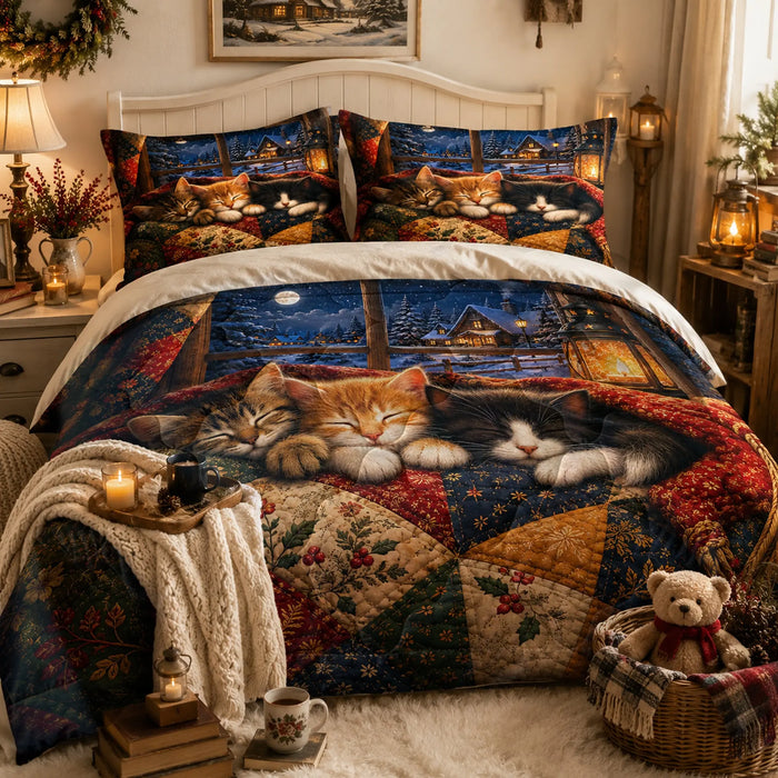 Snowy Window Sleeping Cats Quilt Set — PawMoM