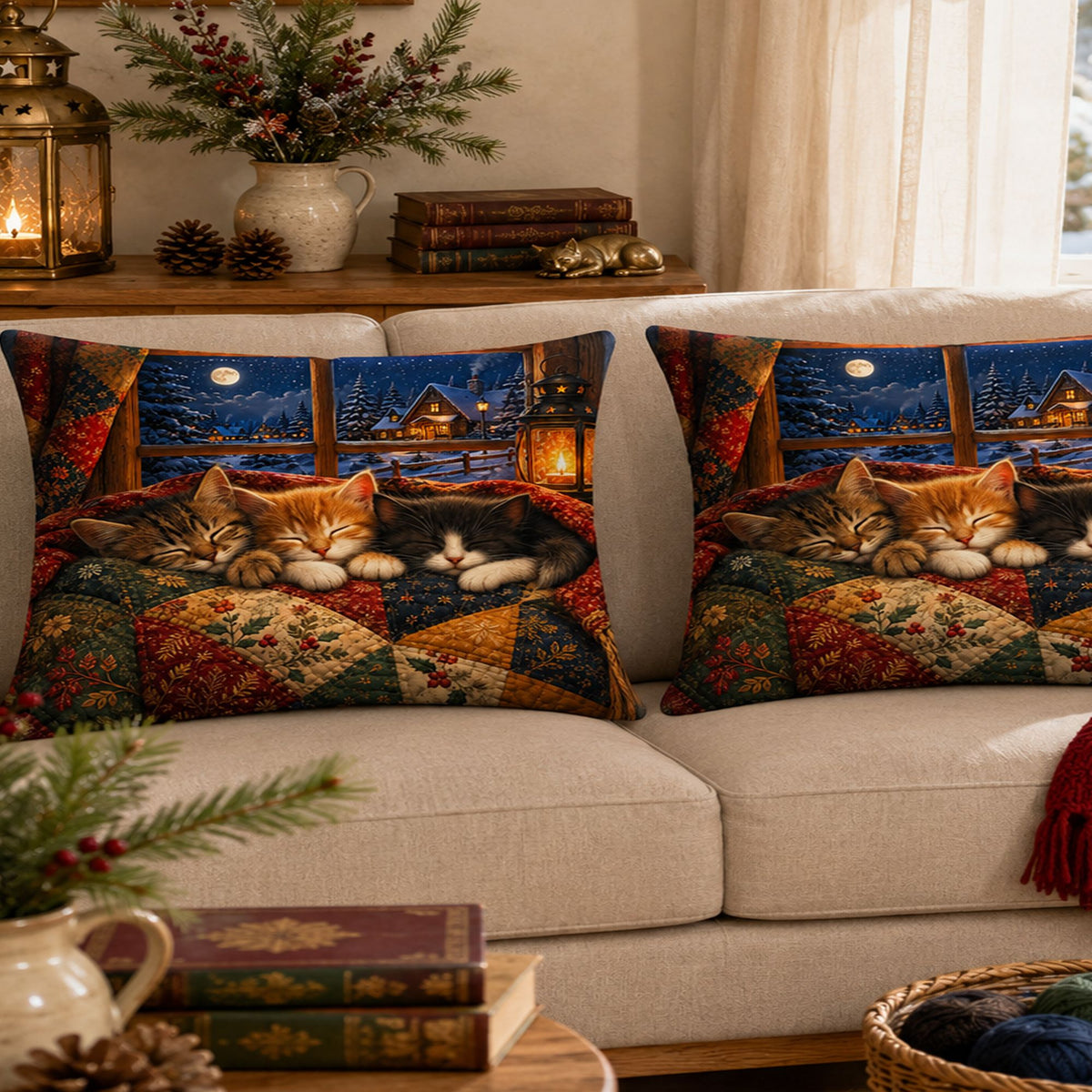 PawMoM snowy window sleeping cats pillowcase set