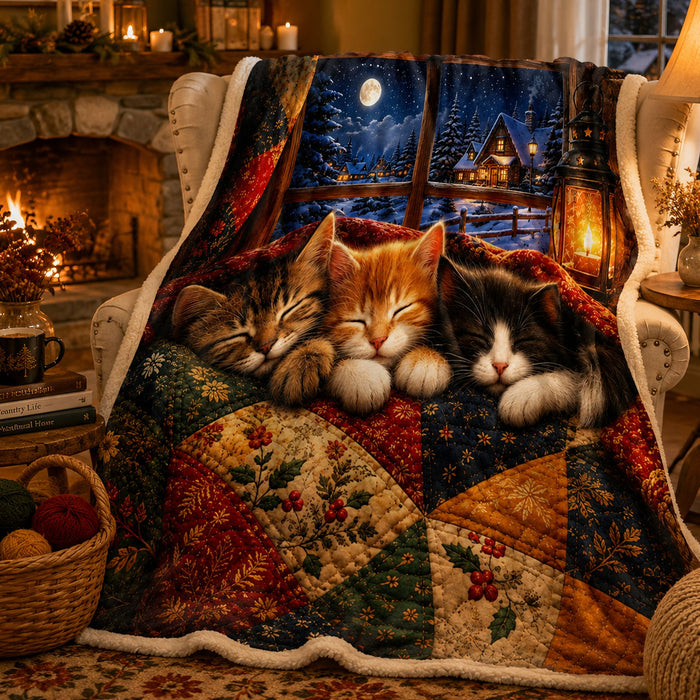 PawMoM snowy window sleeping cats sherpa blanket