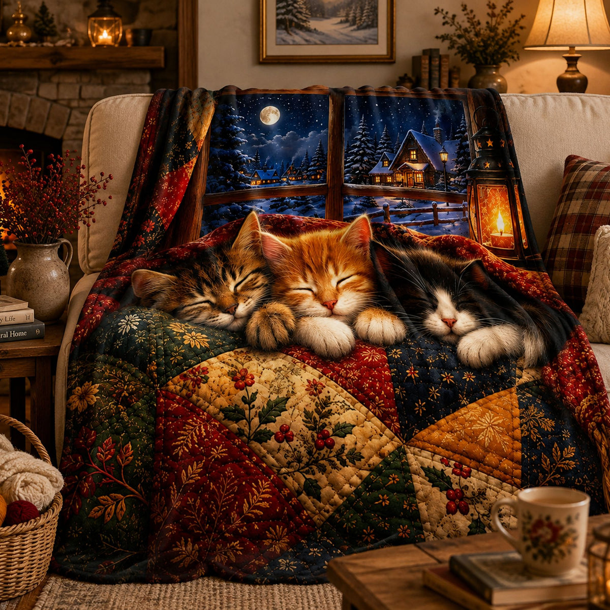 PawMoM snowy window sleeping cats soft throw blanket