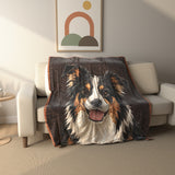 Stitched Border Collie Portrait Fleece Throw Blanket