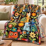 Sunflower Folk Cats Fleece Throw Blanket