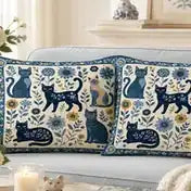 Folk Blue Cat & Sunflower Pillowcase Set — PawMoM