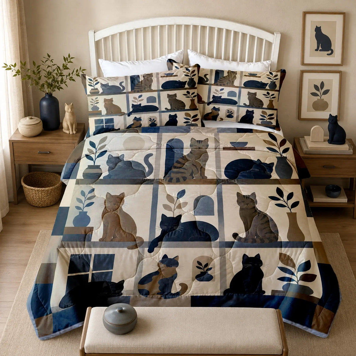 Windowpane Patchwork Cats Quilt Set — PawMoM