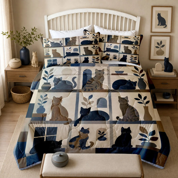 Windowpane Patchwork Cats Quilt Set — PawMoM